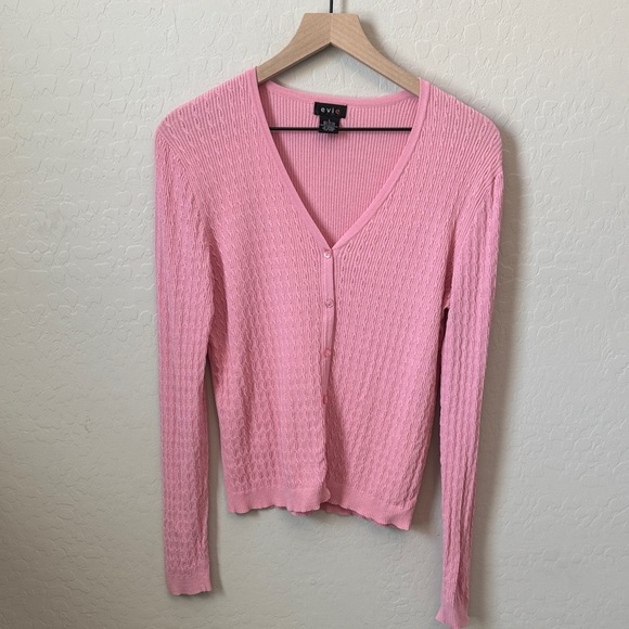 Y2K Baby Pink Cable Knit Button Down Sweater Size L - Picture 1 of 5